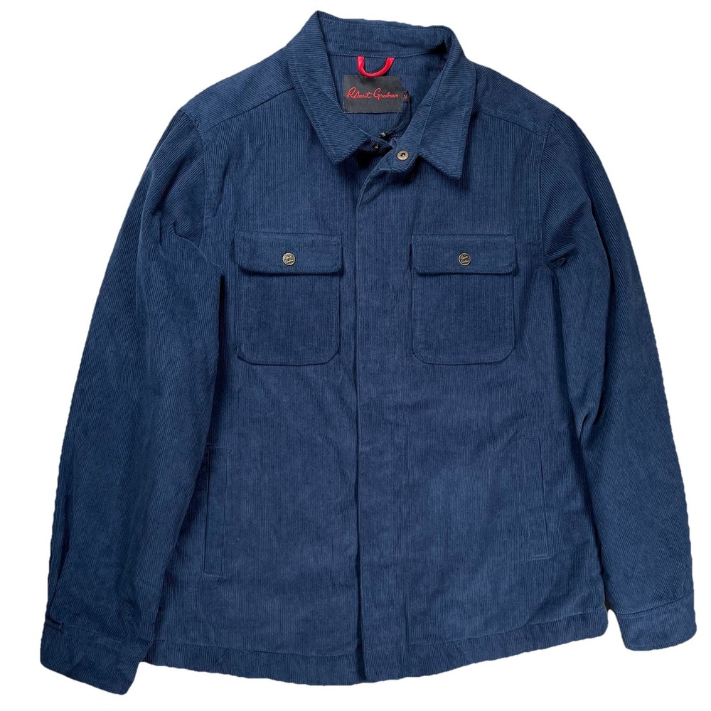 New Robert Graham Navy Quilted Corduroy Jacket Mens Sz M Chore Coat Barn Shacket